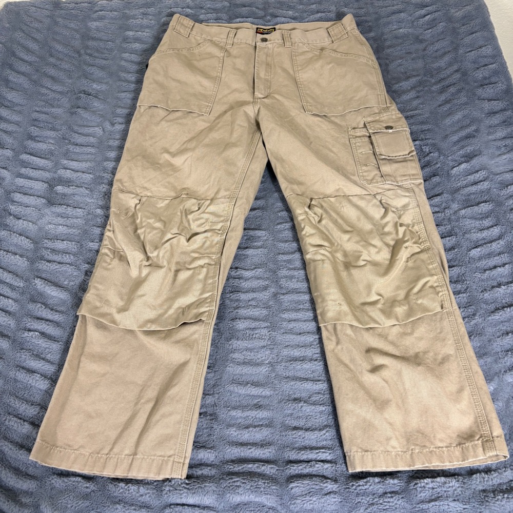 Blaklader Workwear Men 38x30 Khaki Cotton Carpenter Cargo Pants Knee Pad Pockets